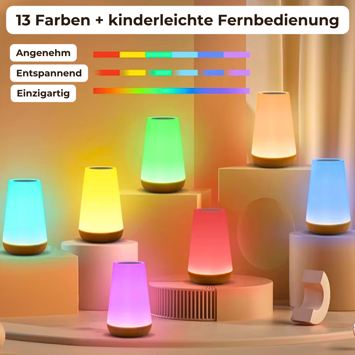 LumiSleep - USB Rechargeable Wireless Bedside Lamp with Dimmable Touch (Including 13 Colors + Remote Control)