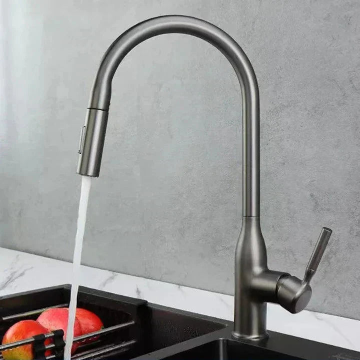 Brushed Brass Kitchen Faucet with Pull-Down Flexible Spring Spout