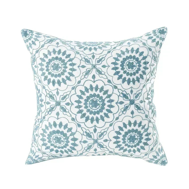 BloomLinen - Embroidered Floral Pillow Cover