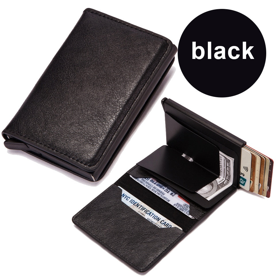 (Up to 8 cards) Automatic Leather Card Holder with RFID Protection
