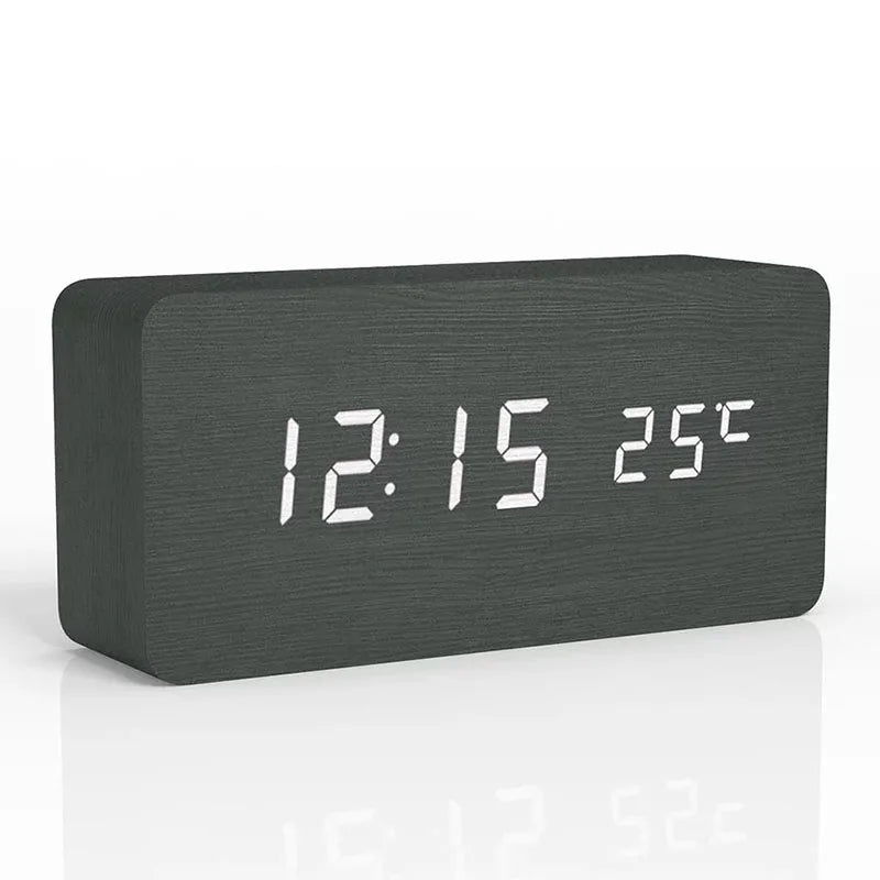 LED Display Digital Alarm Clock in Wooden Design
