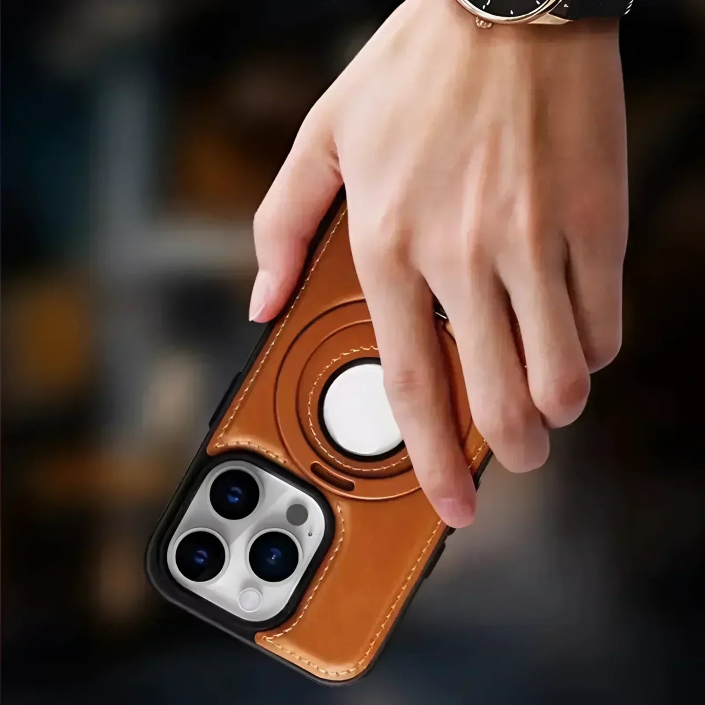 Leather iPhone Case with MagSafe and Camera Protection in Brown
