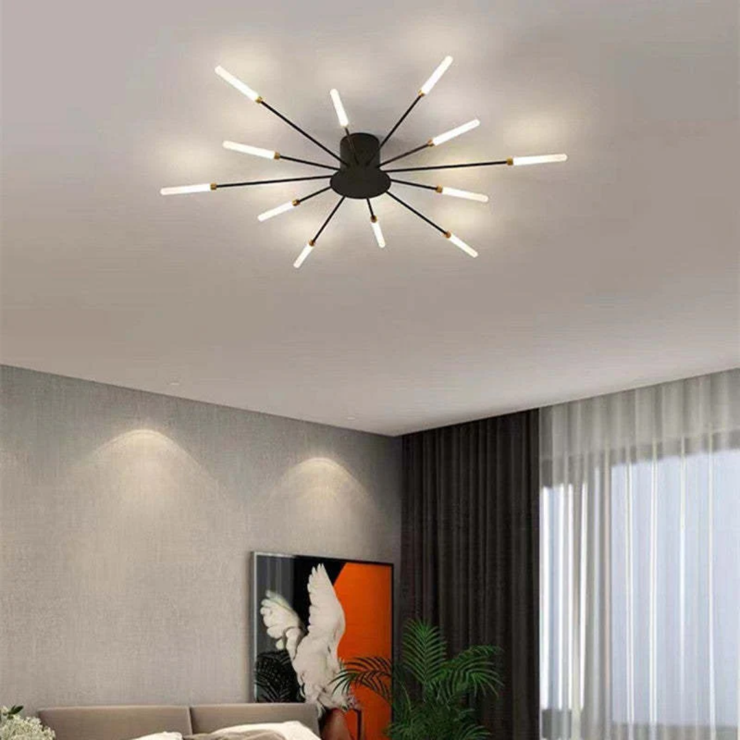 Contemporary Star-Design LED Ceiling Fixture – 12 Arms, Gold or Black