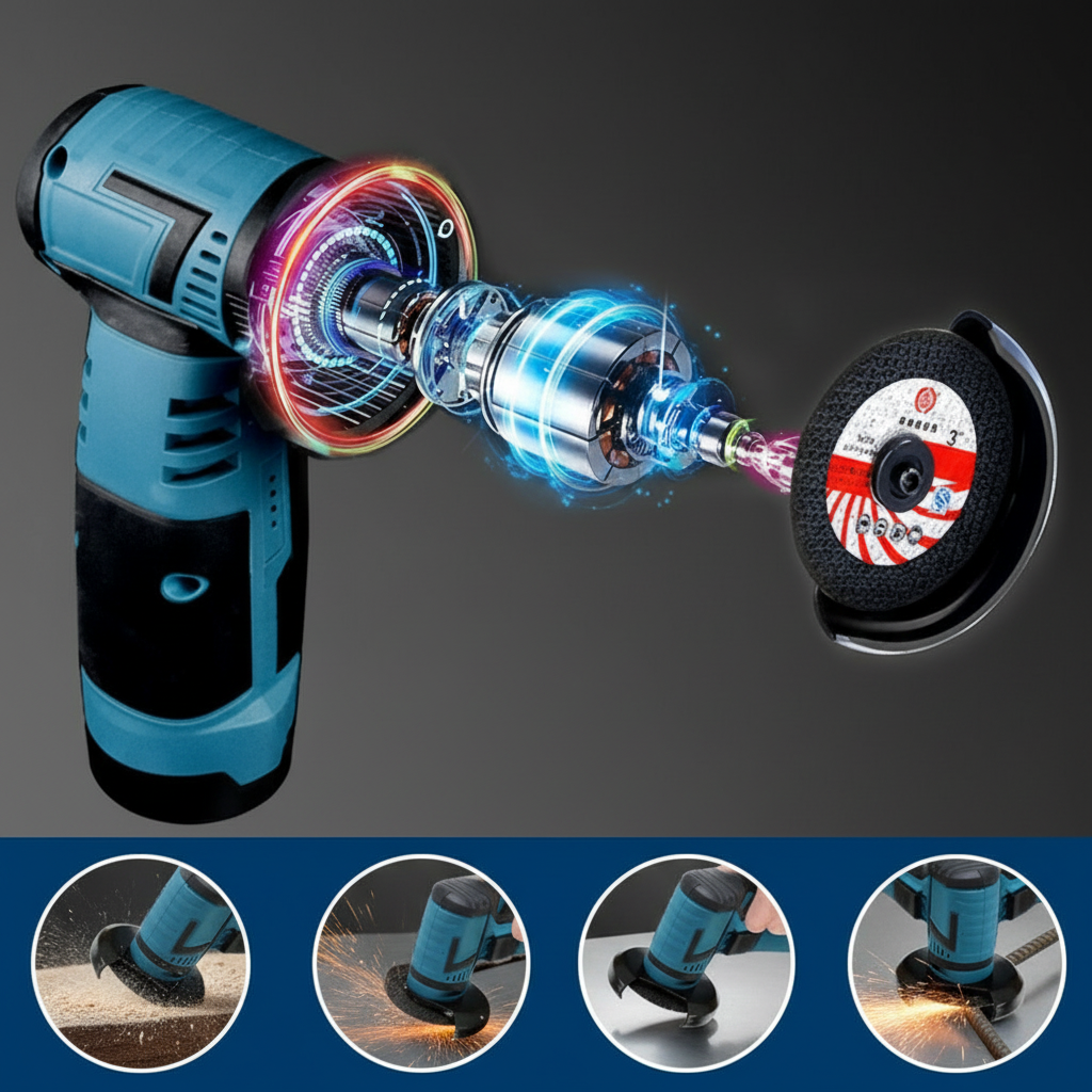 Cordless Angle Grinder 800W – 19500 RPM Handheld Tool with Extra Discs for DIY Cutting and Grinding