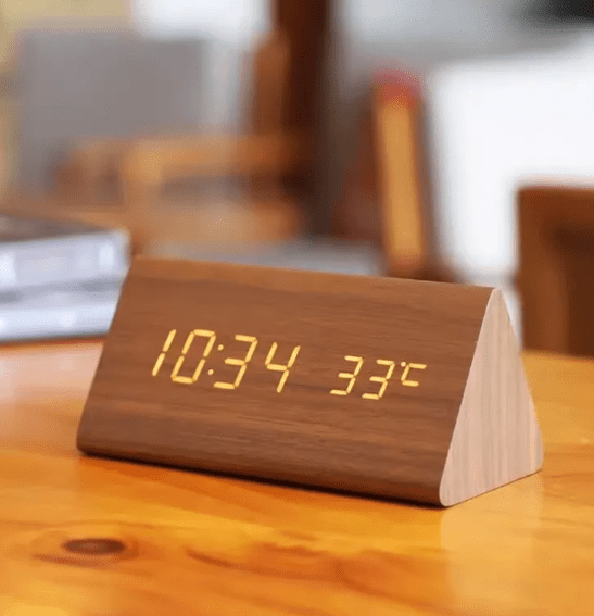 Minimalist Wooden LED Clock with Voice Activation and Clap Control