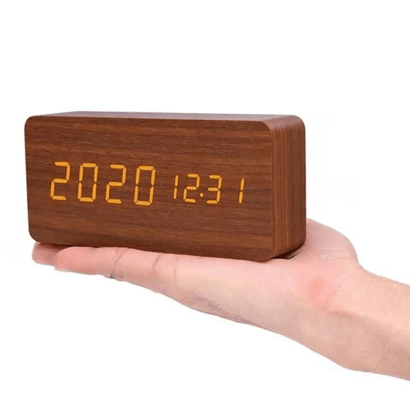 Minimalist Wooden LED Clock with Voice Activation and Clap Control
