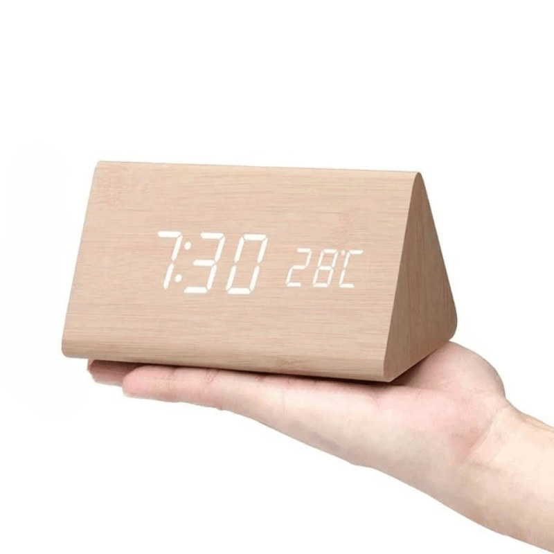Minimalist Wooden LED Clock with Voice Activation and Clap Control