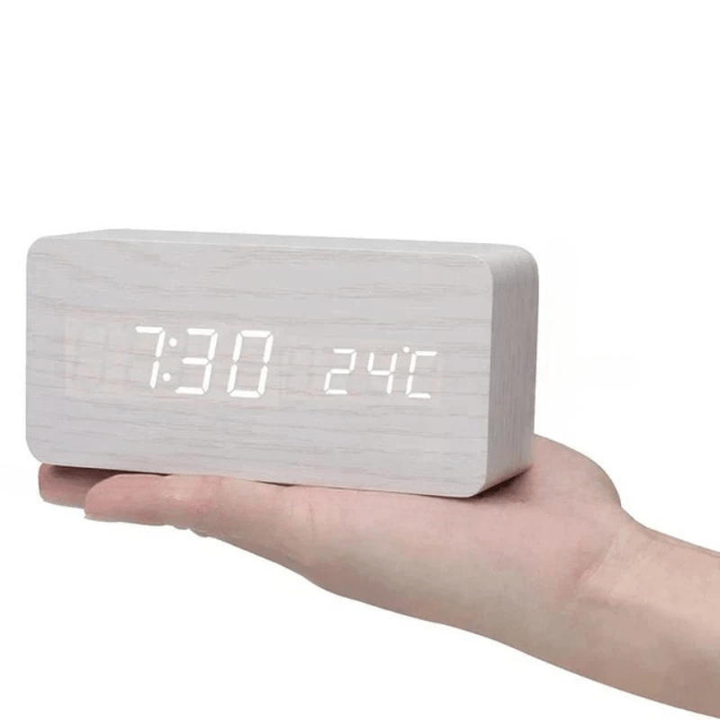 Minimalist Wooden LED Clock with Voice Activation and Clap Control