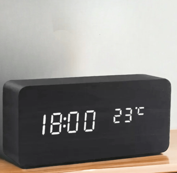 Minimalist Wooden LED Clock with Voice Activation and Clap Control