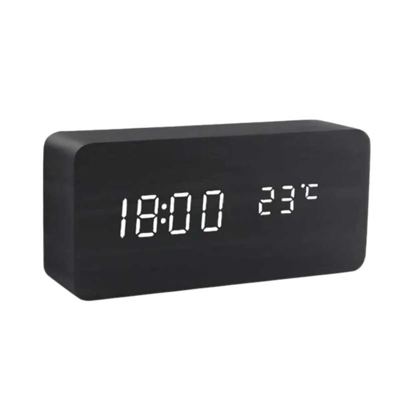 Minimalist Wooden LED Clock with Voice Activation and Clap Control