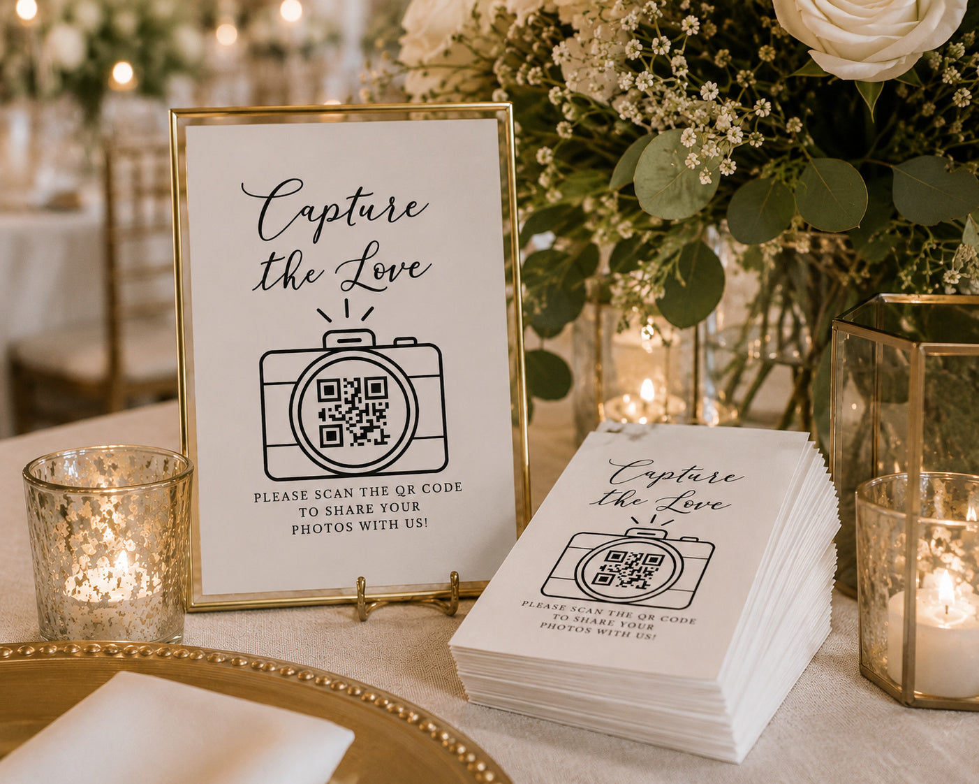100 Wedding QR Code Cards for Photo Sharing | Personalized Capture the Love Cards, 4" x 2.5"