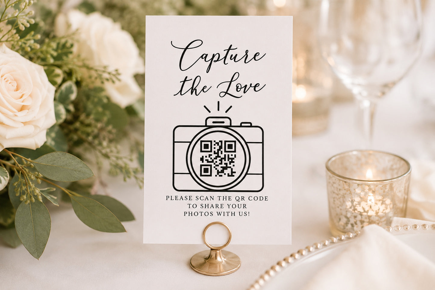 100 Wedding QR Code Cards for Photo Sharing | Personalized Capture the Love Cards, 4" x 2.5"