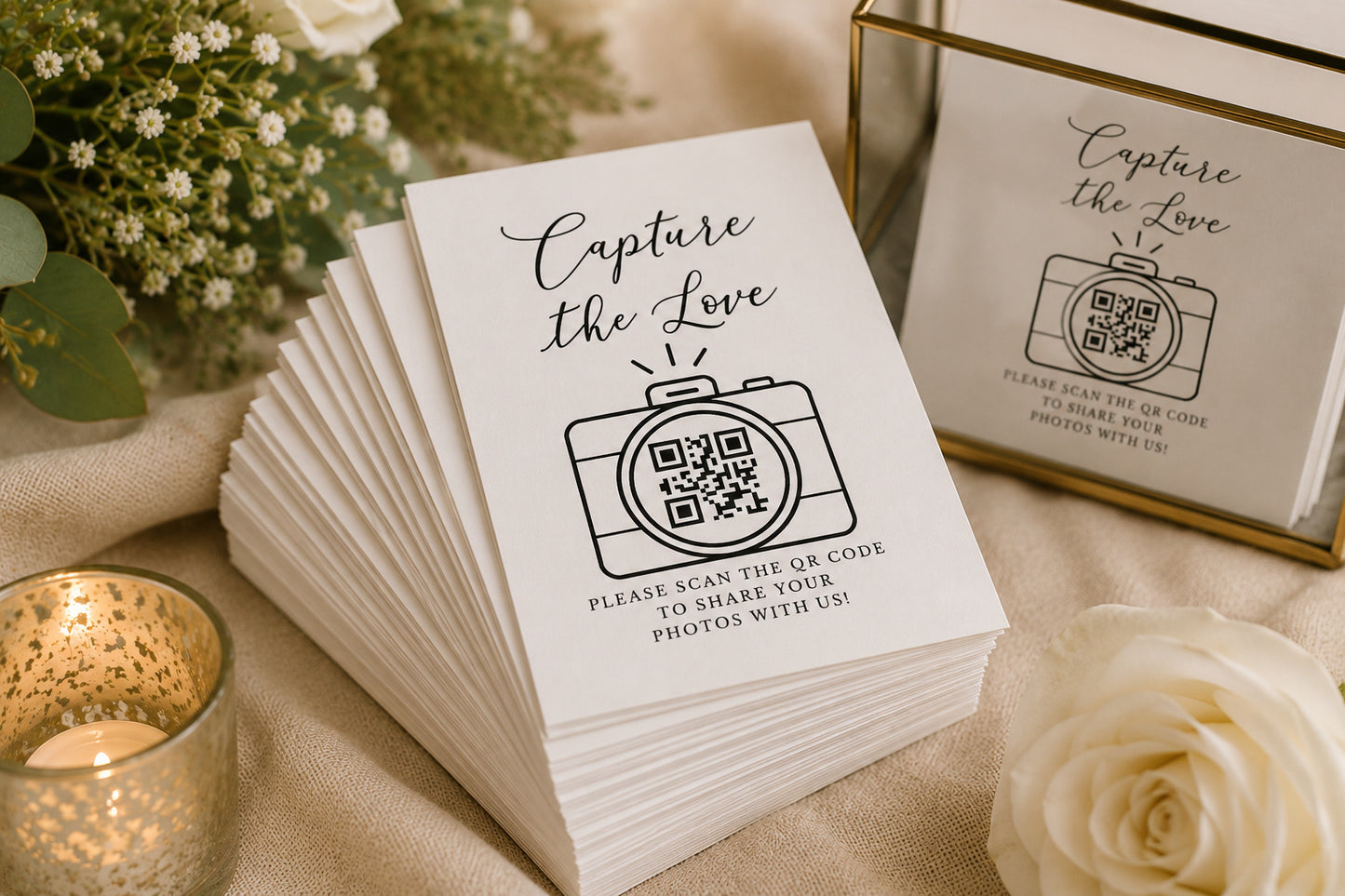 100 Wedding QR Code Cards for Photo Sharing | Personalized Capture the Love Cards, 4" x 2.5"