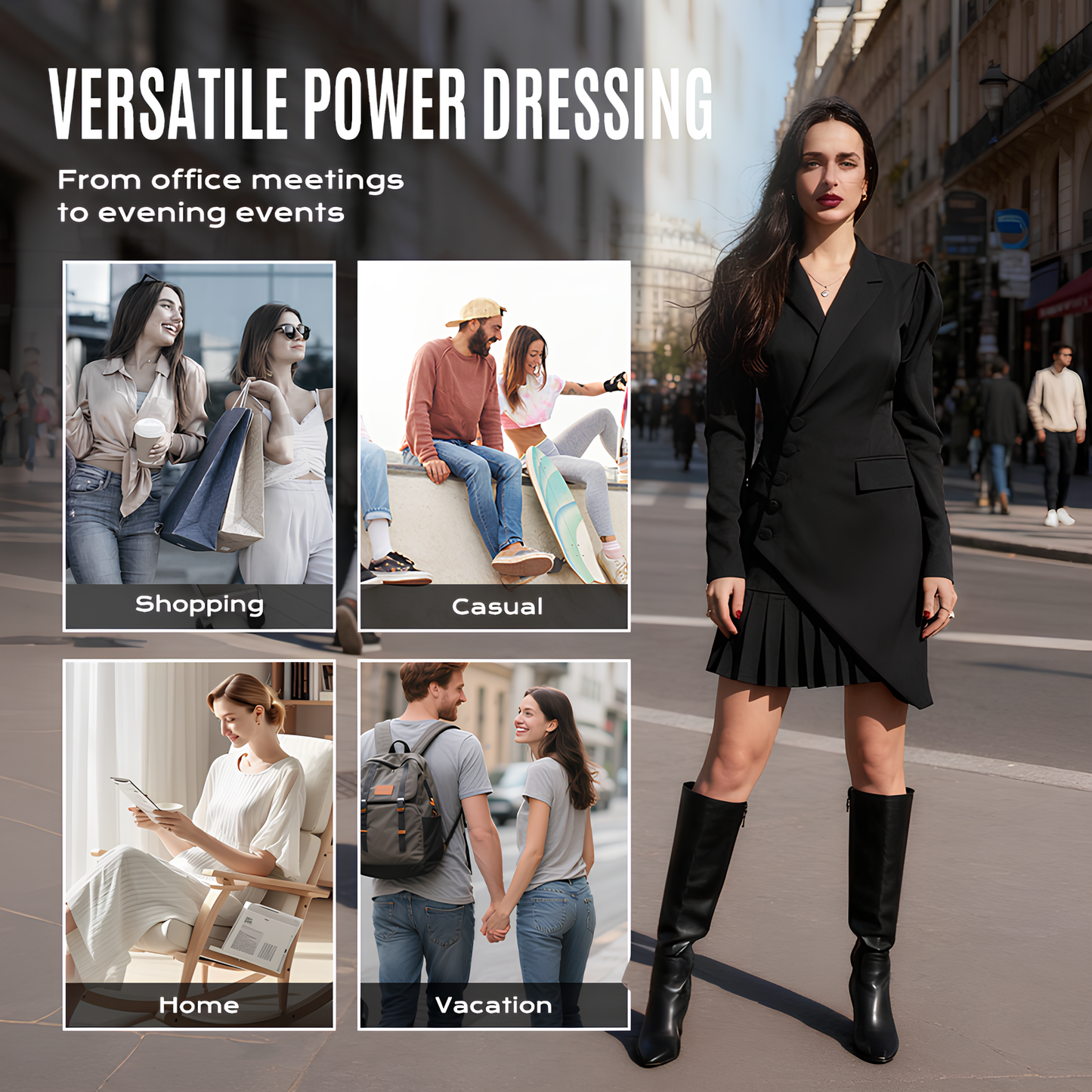 Blairina™ – Button Front Pleated Mini Blazer Dress