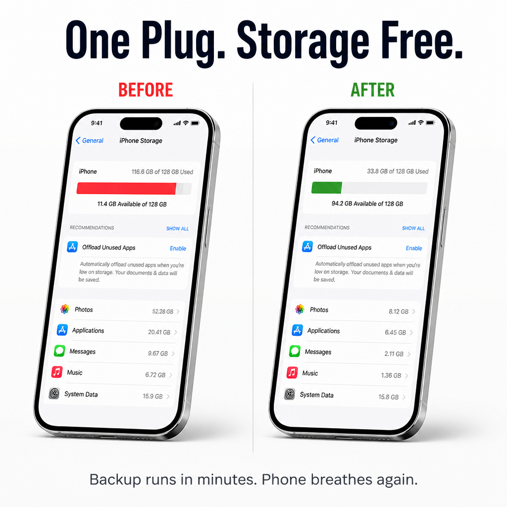 FlashVault™ — Free Your Phone From "Storage Almost Full" Forever | Plug-and-Play 500GB
