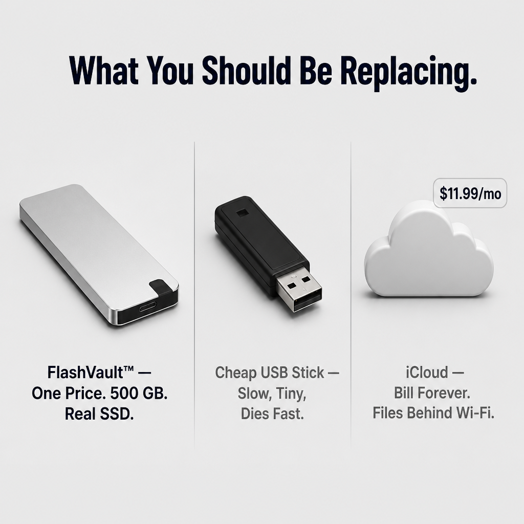 FlashVault™ — Free Your Phone From "Storage Almost Full" Forever | Plug-and-Play 500GB