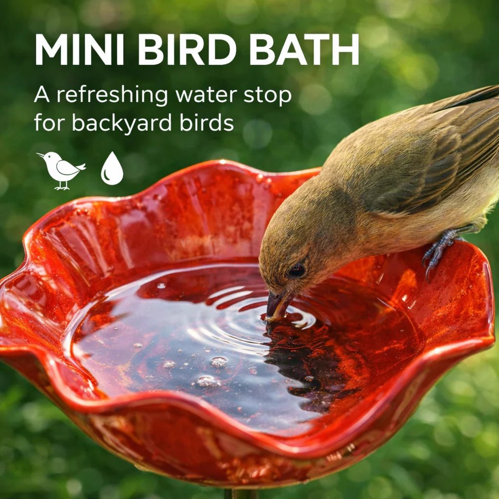 Briarcroft – Handcrafted Metal Poppy Garden Stake with Bird Bath Bowl + 50% OFF