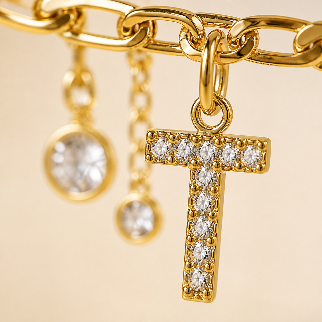 LumaLuxe – Layered Gold Initial Anklet with Rhinestone Letter Charm