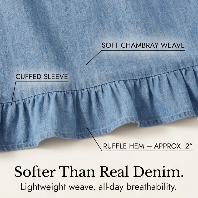 Aveline™ - Soft Chambray Shirt Dress with Ruffle Hem