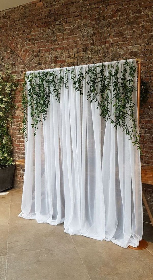 2PCS White Tulle Backdrop Curtain with 5 Willow Leaves Sheer Backdrop Curtains White Curtain Backdrop for Wedding Reception