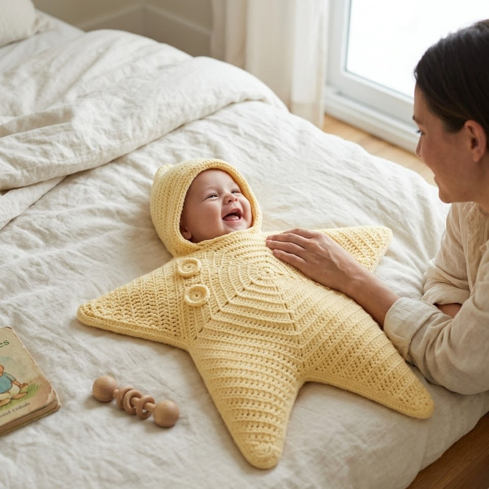 Crochet Star Baby Bodysuit Hooded | The Stella-Knit Cocoon