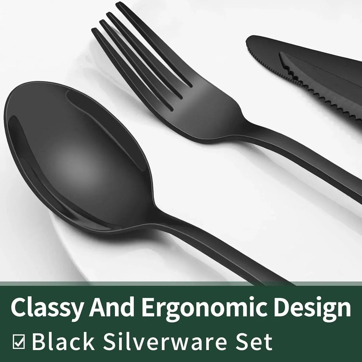 Cutlery Set | 24-Piece Matte Black Design | Includes Steak Knives | CutleryCraft
