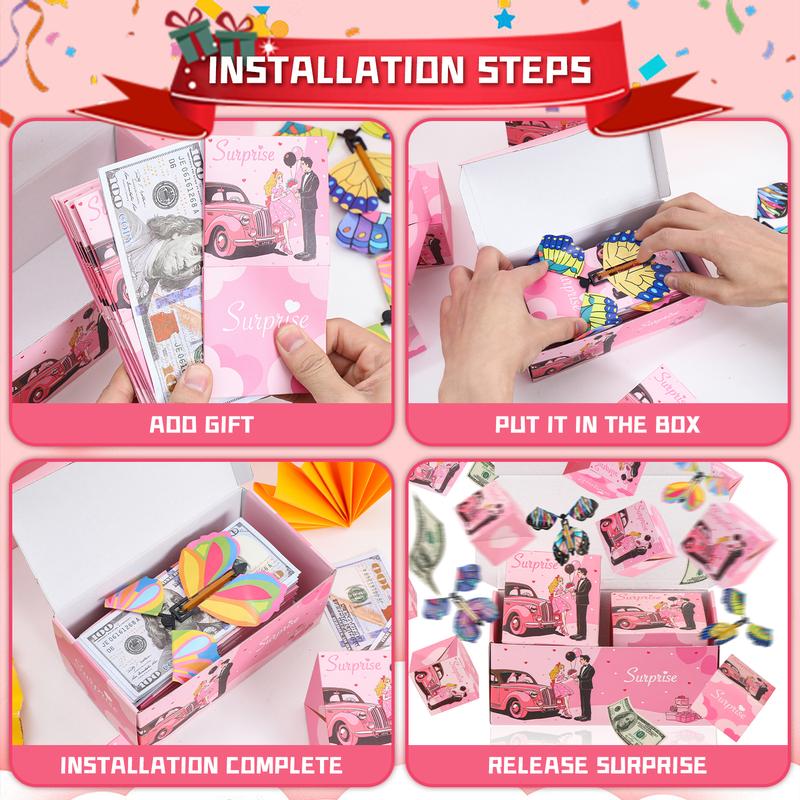 20 Bounces Surprise Gift Box with Flying Butterfly Toys Explosion Unique Folding Bouncing Red Envelope Cash Box