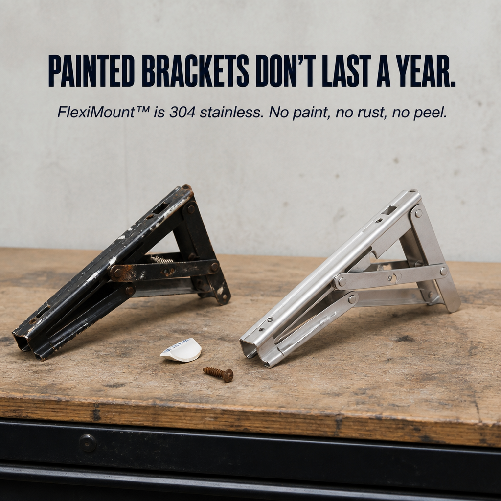 FlexiMount™ — Add Drop-Down Shelves That Hold 550 lbs and Fold Flat in Seconds