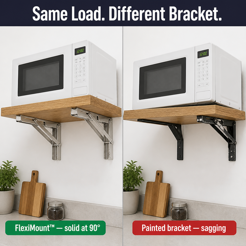 FlexiMount™ — Add Drop-Down Shelves That Hold 550 lbs and Fold Flat in Seconds
