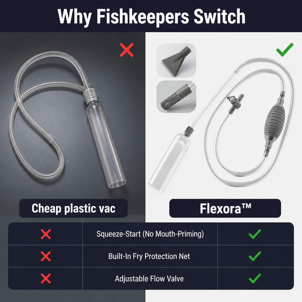 Flexora™ — Vacuum Your Tank in 5 Minutes Without Bending or Mouth-Priming