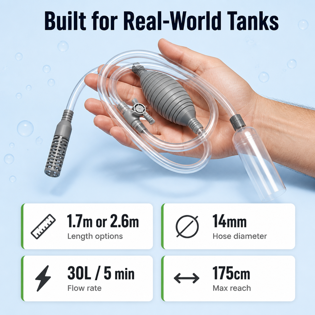Flexora™ — Vacuum Your Tank in 5 Minutes Without Bending or Mouth-Priming