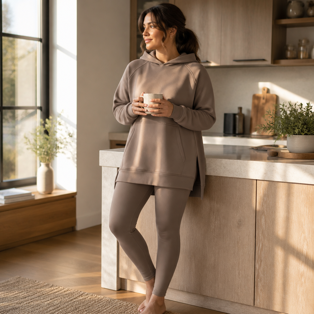 GlowFlex™ – Relaxed Hooded Tunic & High-Waist Leggings Set