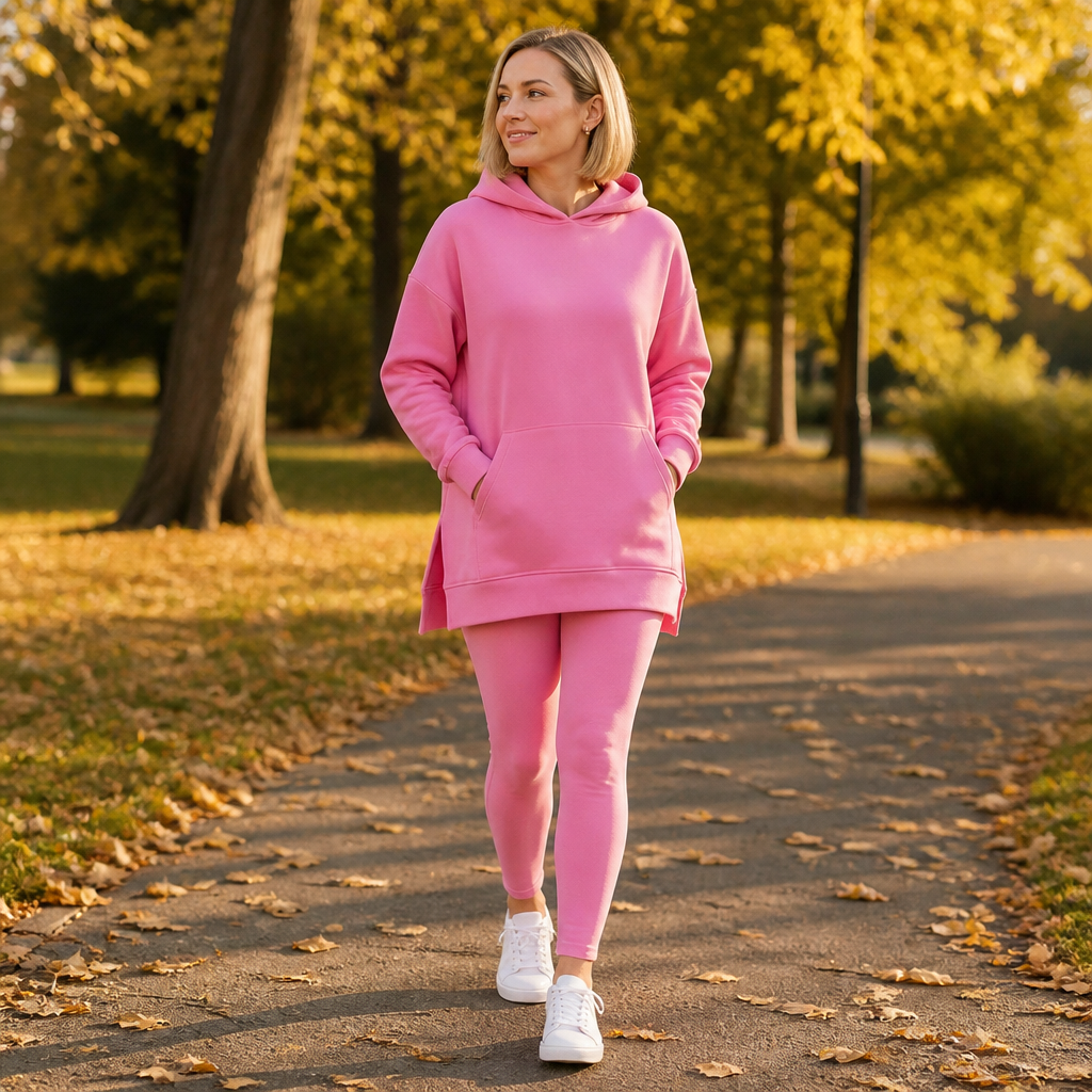 GlowFlex™ – Relaxed Hooded Tunic & High-Waist Leggings Set