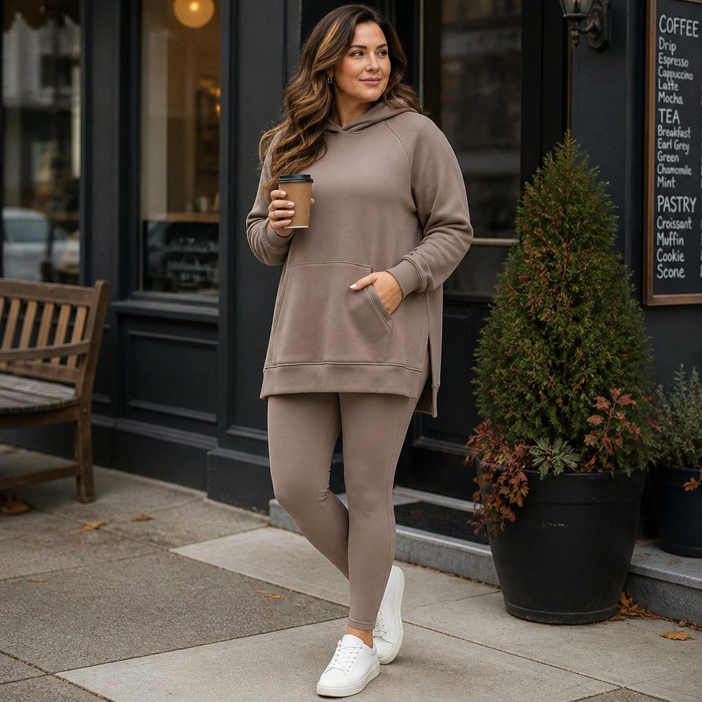 GlowFlex™ – Relaxed Hooded Tunic & High-Waist Leggings Set