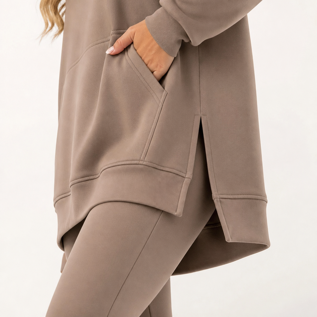 GlowFlex™ – Relaxed Hooded Tunic & High-Waist Leggings Set