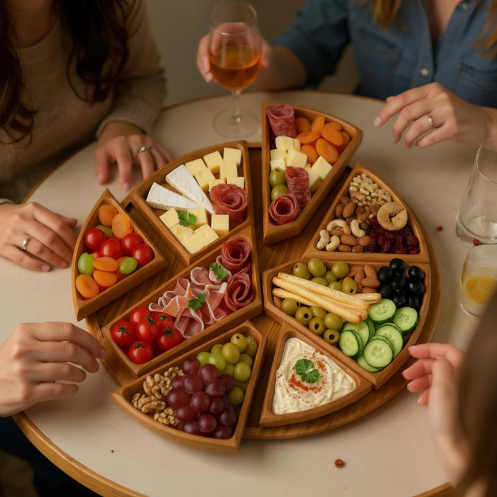 Wood Serving Tray with Compartments for Snacks & Appetizers