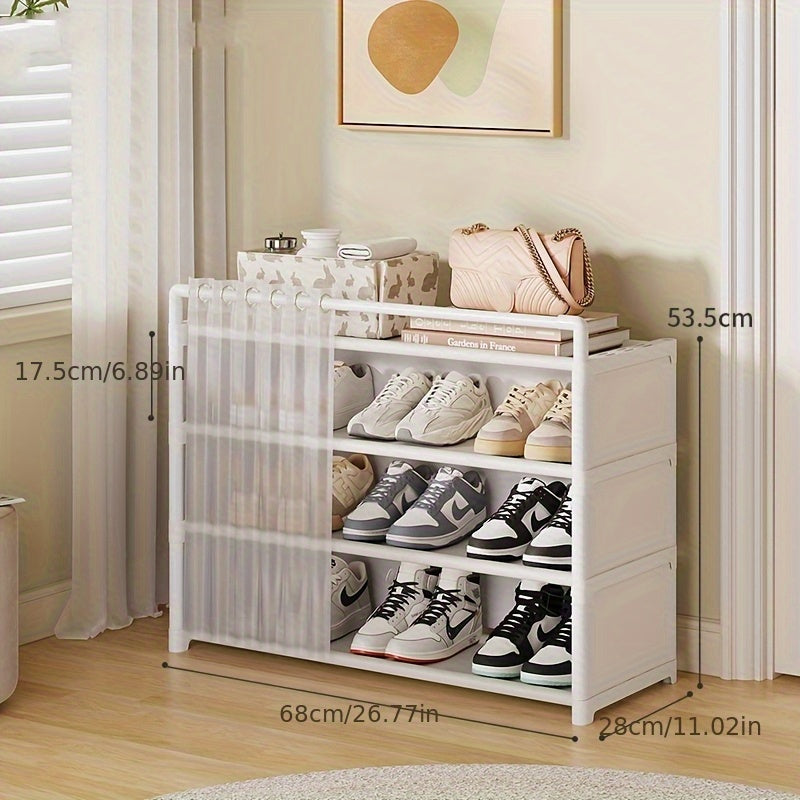 Foldable Shoe Rack with Dust Cover Curtain