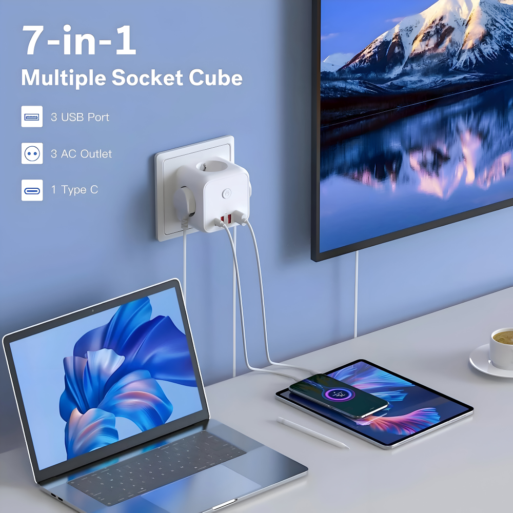 Cube Power Board | Multi-Socket | Overload Safety with On-Off Switch | PowerCube
