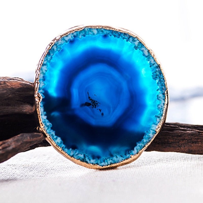 AgateLux – Blue Agate Coaster Set with Gold Edge