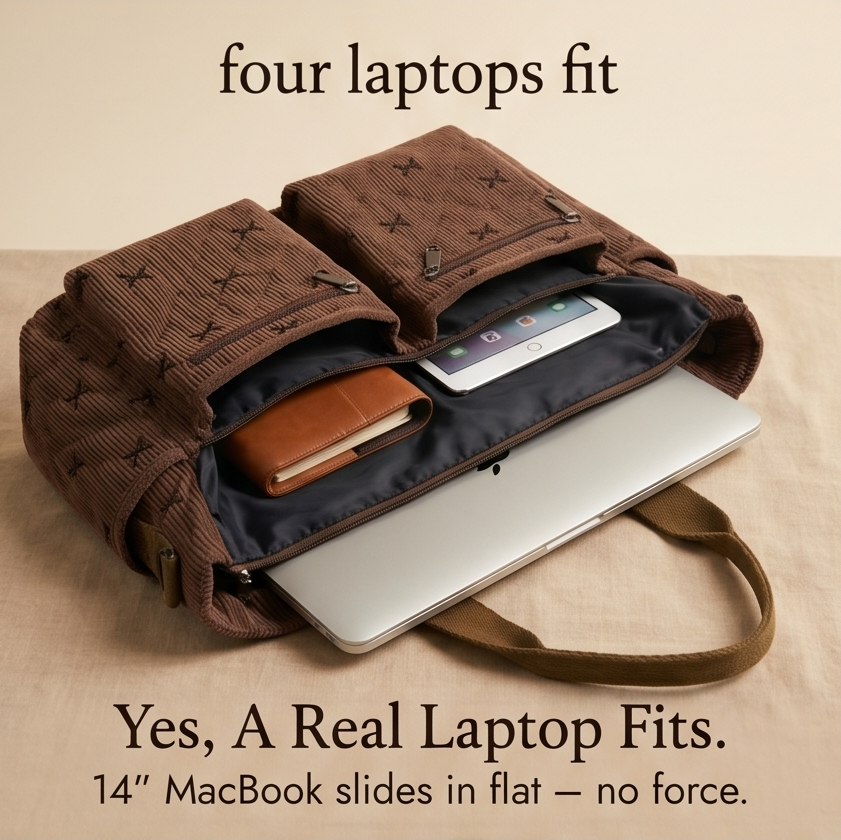Bowette™ - Corduroy Bow-Print Tote with Laptop Pocket