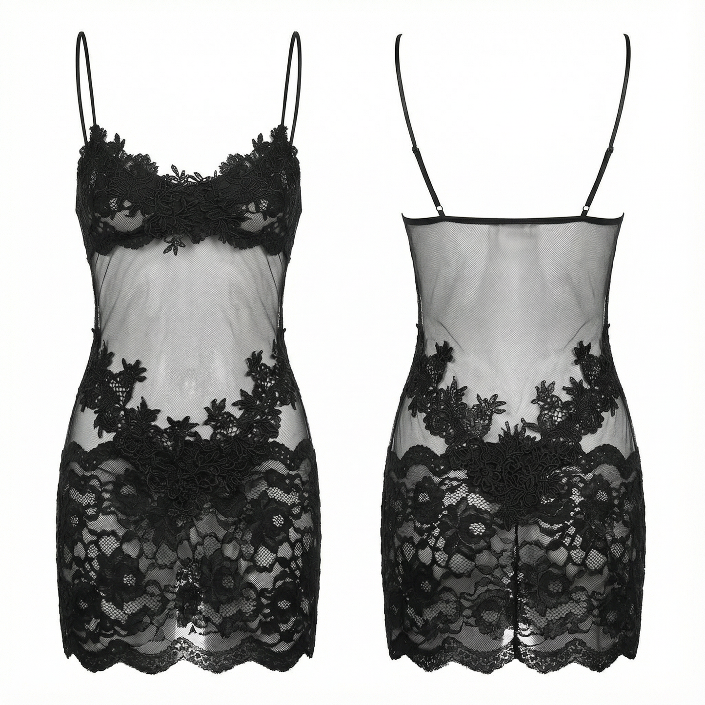 Women's Sheer Embroidered Lace Slip Dress