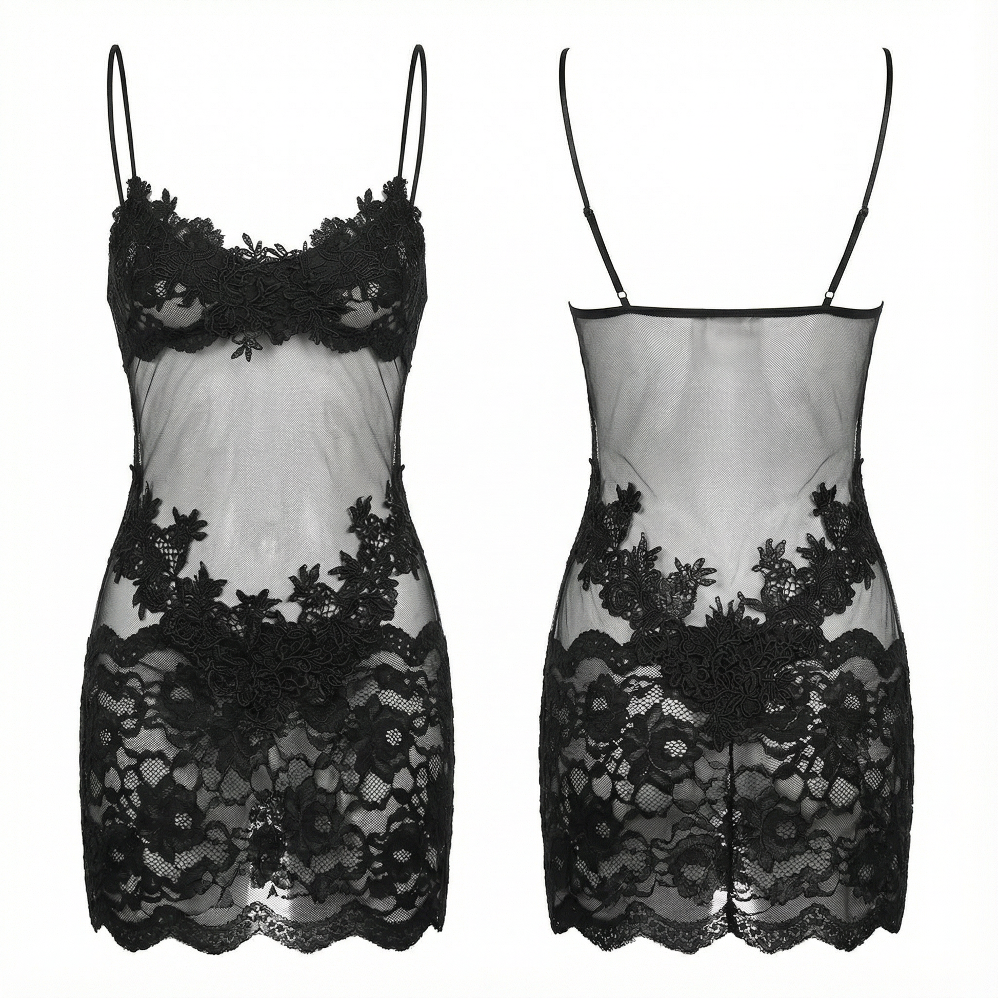 Women's Sheer Embroidered Lace Slip Dress