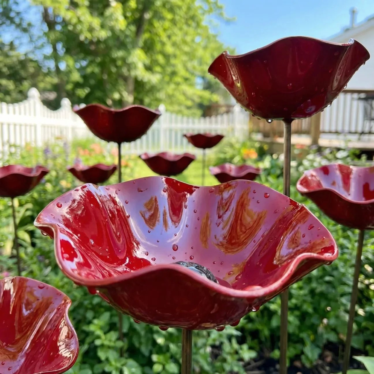 Briarcroft – Handcrafted Metal Poppy Garden Stake with Bird Bath Bowl + 50% OFF