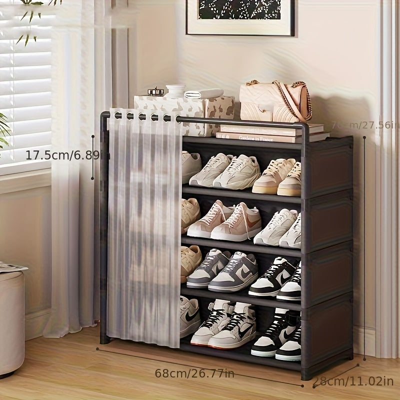 Foldable Shoe Rack with Dust Cover Curtain