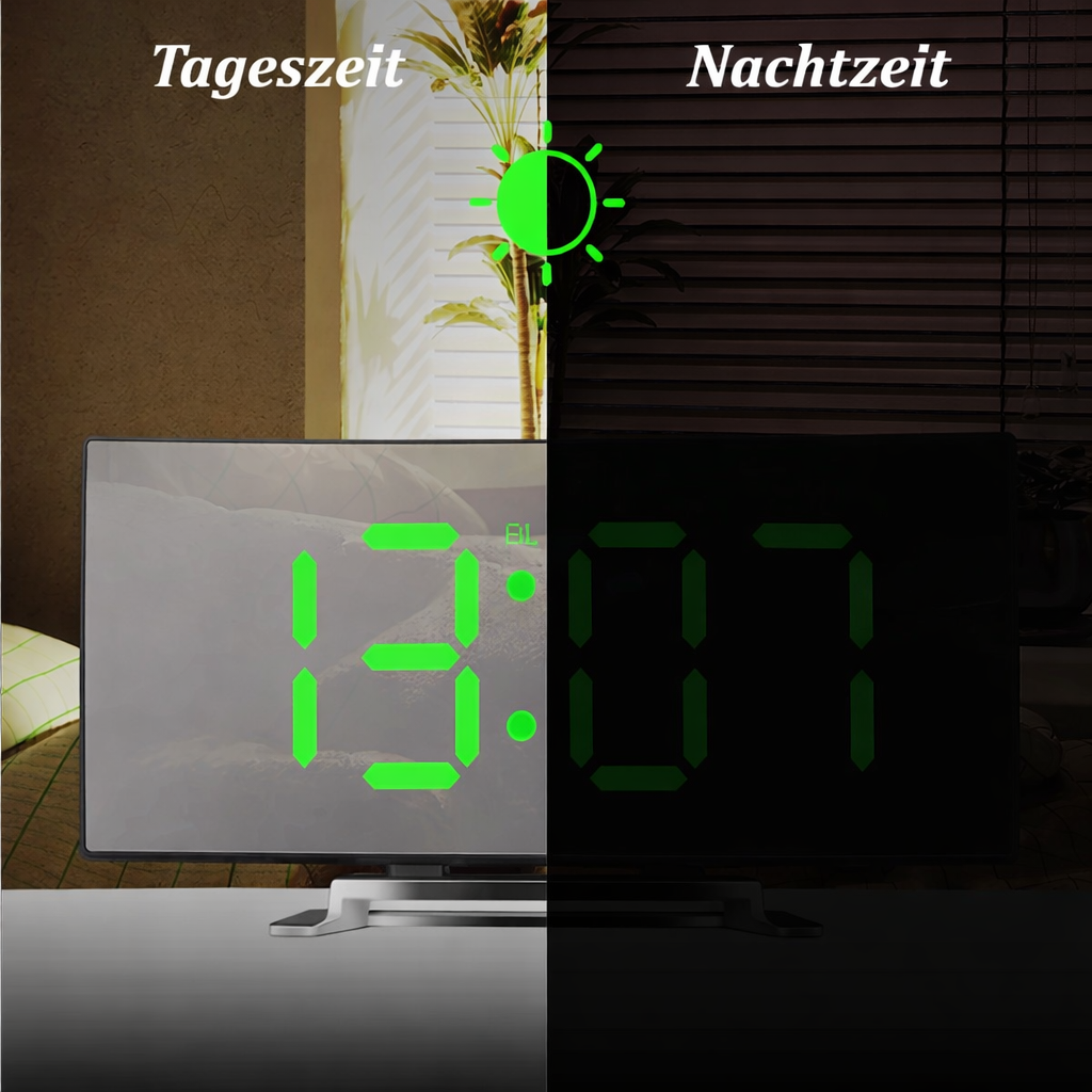 Digital Timepiece | LED Mirror Alarm Display | Auto-Dimming Anti-Glare | CurveClock