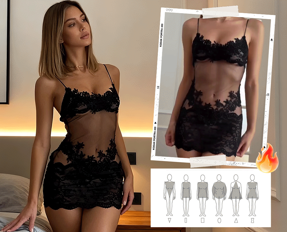 EmberaLuxe™ – Sheer Floral Lace Nightdress with Matching Thong