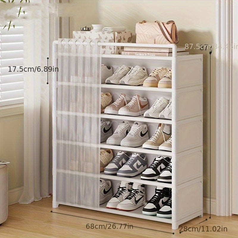 Foldable Shoe Rack with Dust Cover Curtain