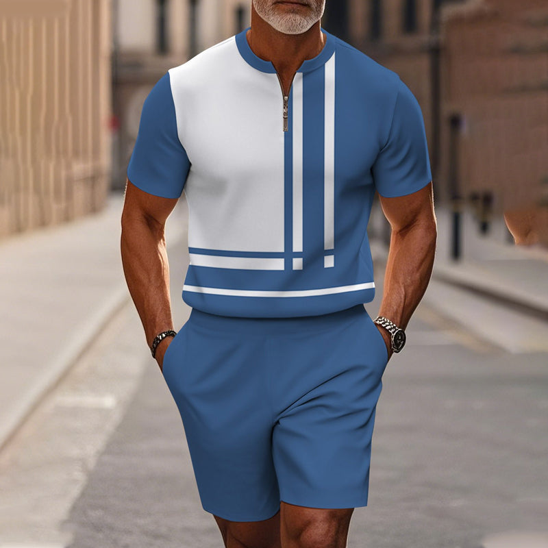 Marsten™ – Tailored Zip-Collar Shirt and Shorts Set for Men