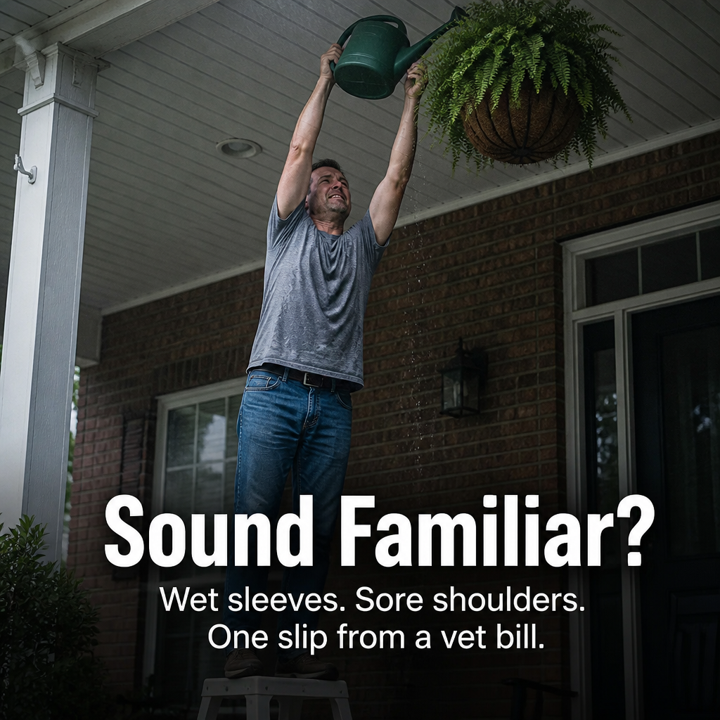 FlexiGroove™ — Lower Hanging Baskets to Chest Height for Watering Without a Ladder
