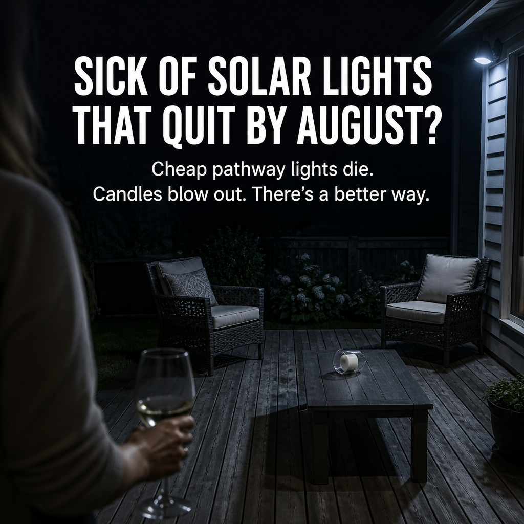 LumaFyre™ — Light Your Patio All Night on Solar, No Wires or Wax
